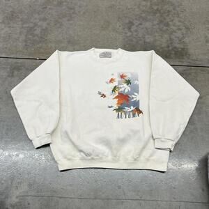vintage autumn white made in usa season fall leaves crewneck size large